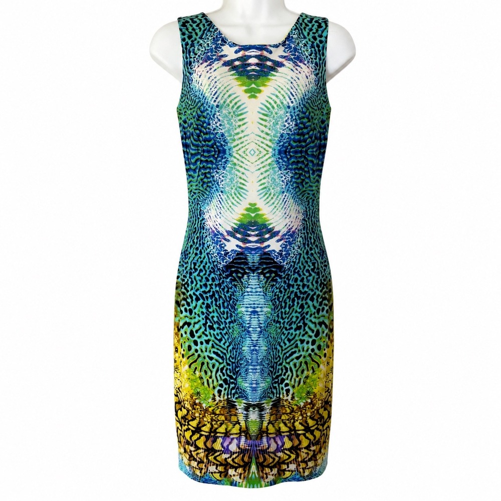Frank Lyman Design Blue Green Abstract Animal Print Sheath Dress Womens 8 Canada